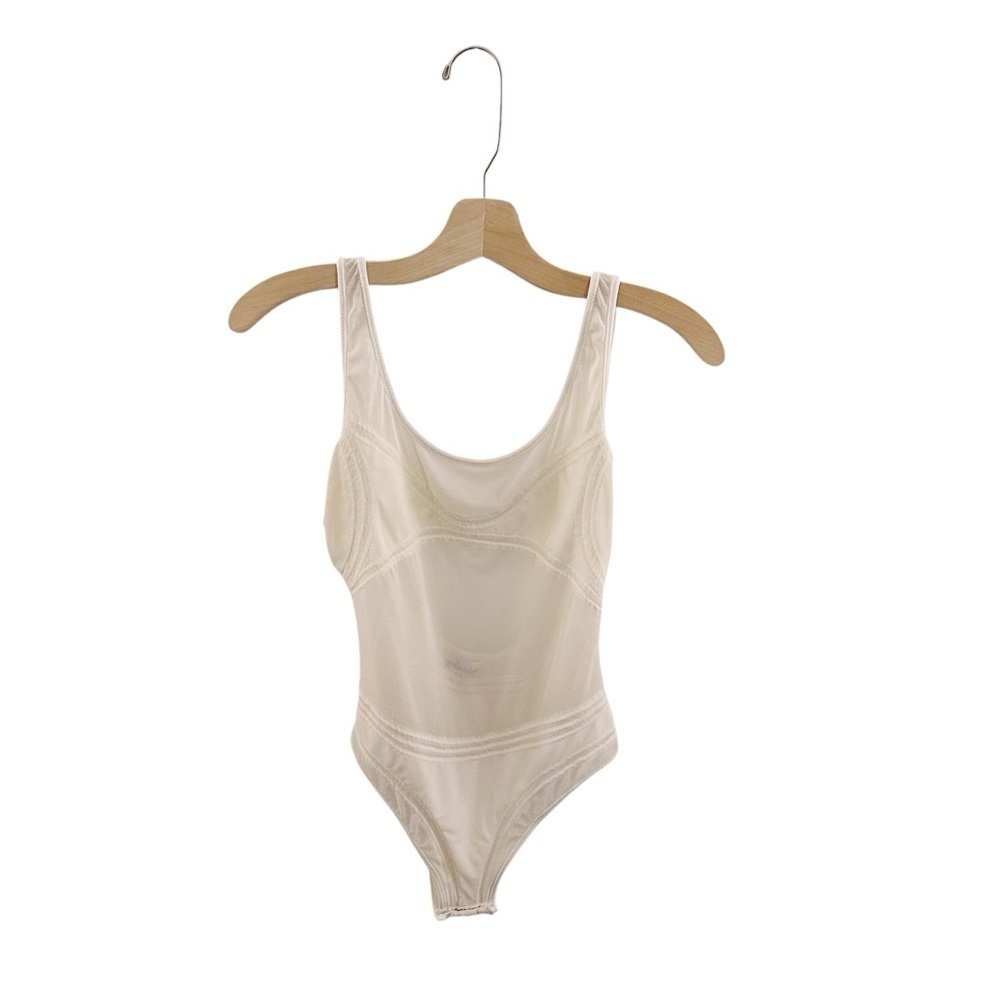 Vintage Mila Schon Bodysuit Mesh White One Piece 80s